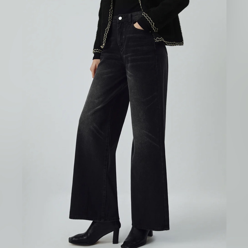 Black Denim Wide Leg Culotte Pants NWT